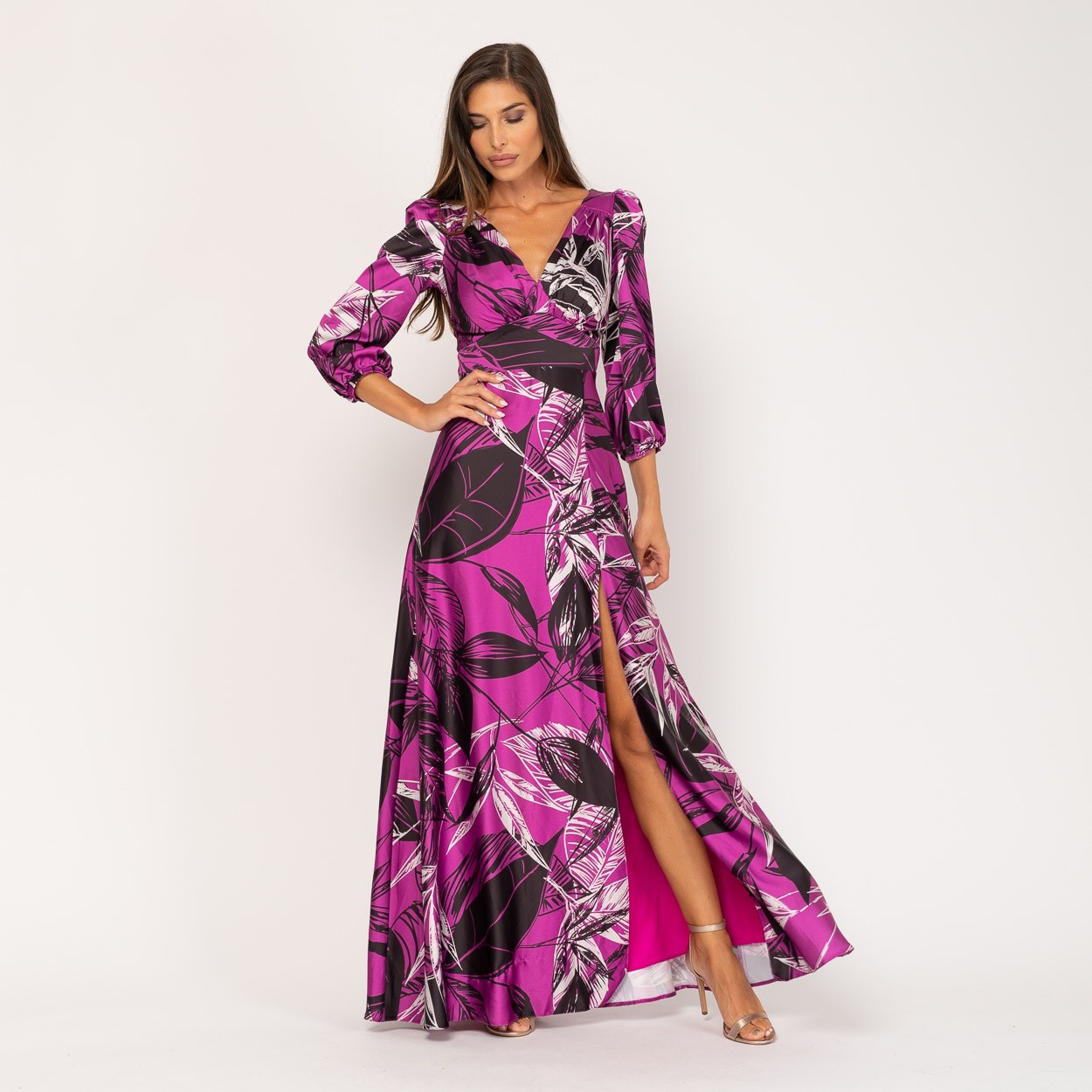 Vestido largo de fiesta violeta ZARA MANGO