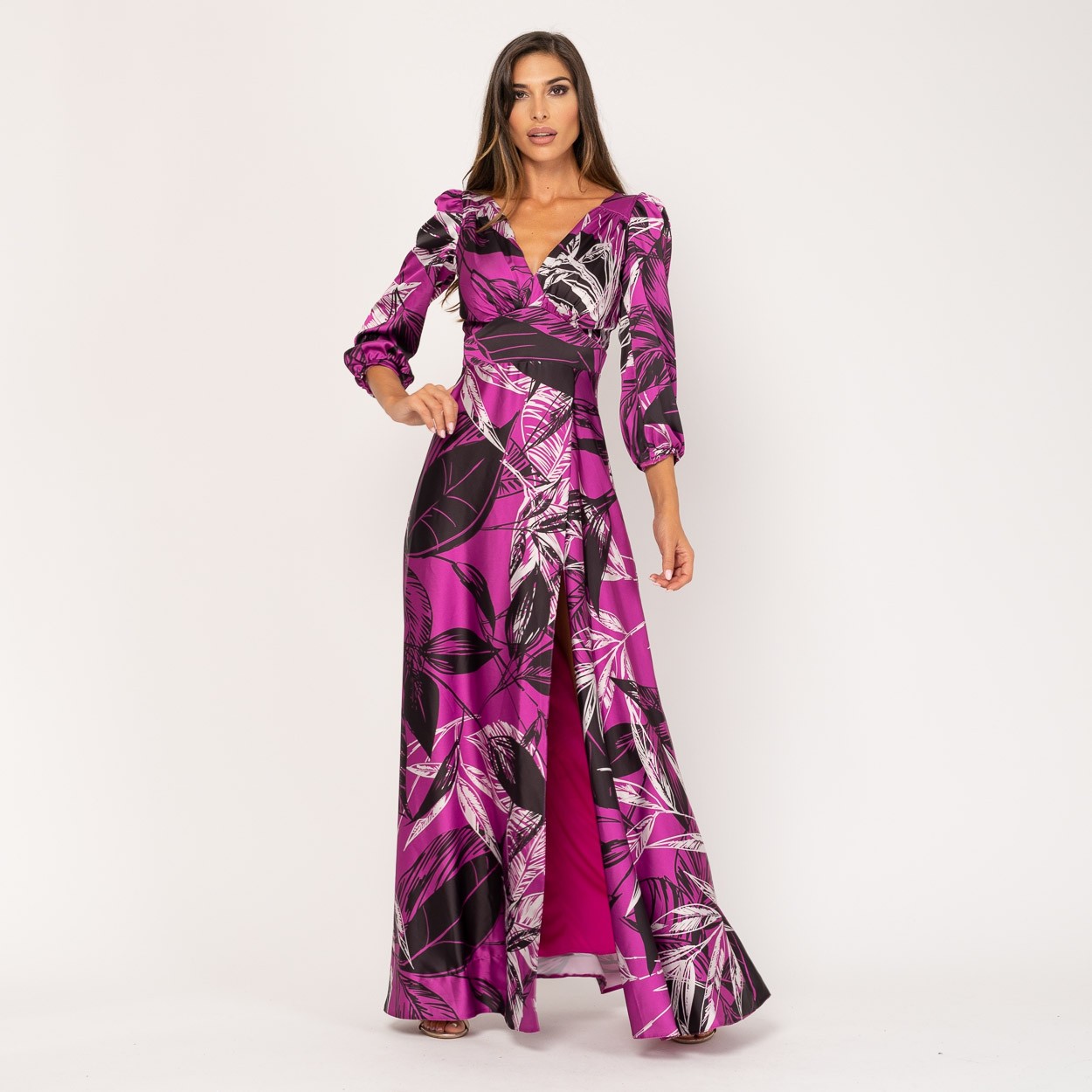 Vestido largo de fiesta violeta ZARA MANGO