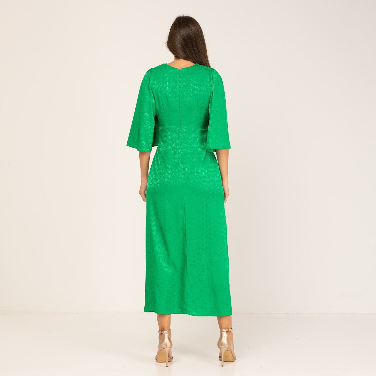 Vestido de fiesta verde estampado Jacquard estilo japonés Tallas Grandes