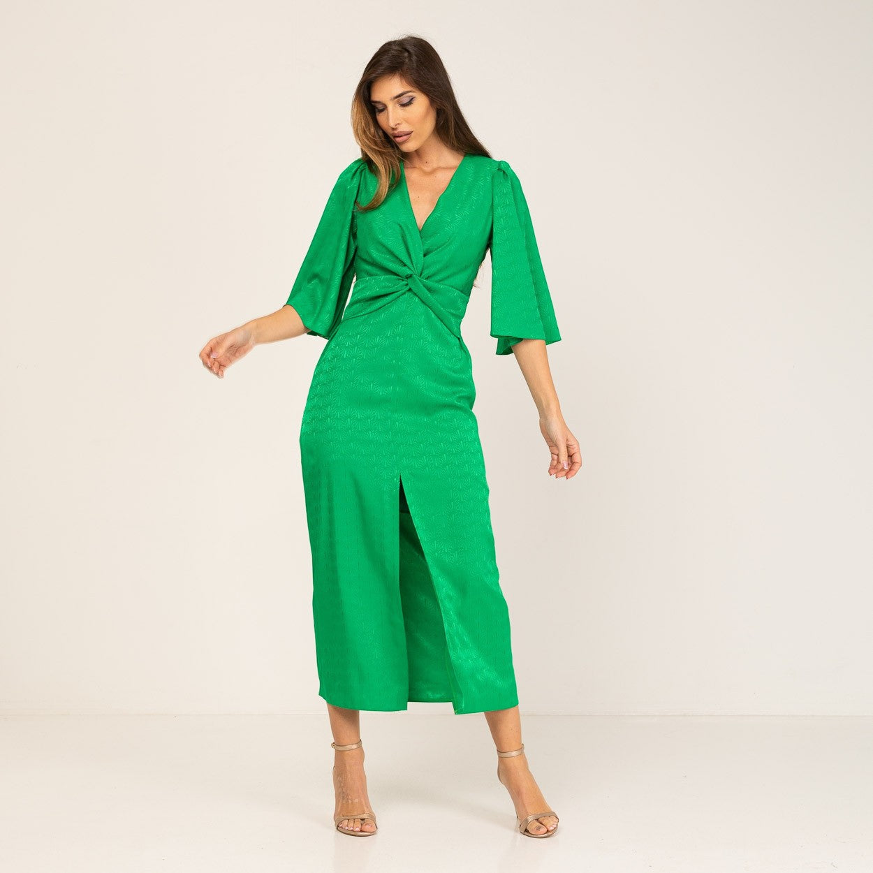 Vestido de fiesta verde estampado Jacquard estilo japonés Tallas Grandes