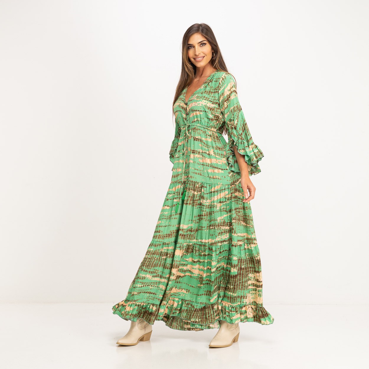 Vestido Boho estampado Verde MANGO ZARA