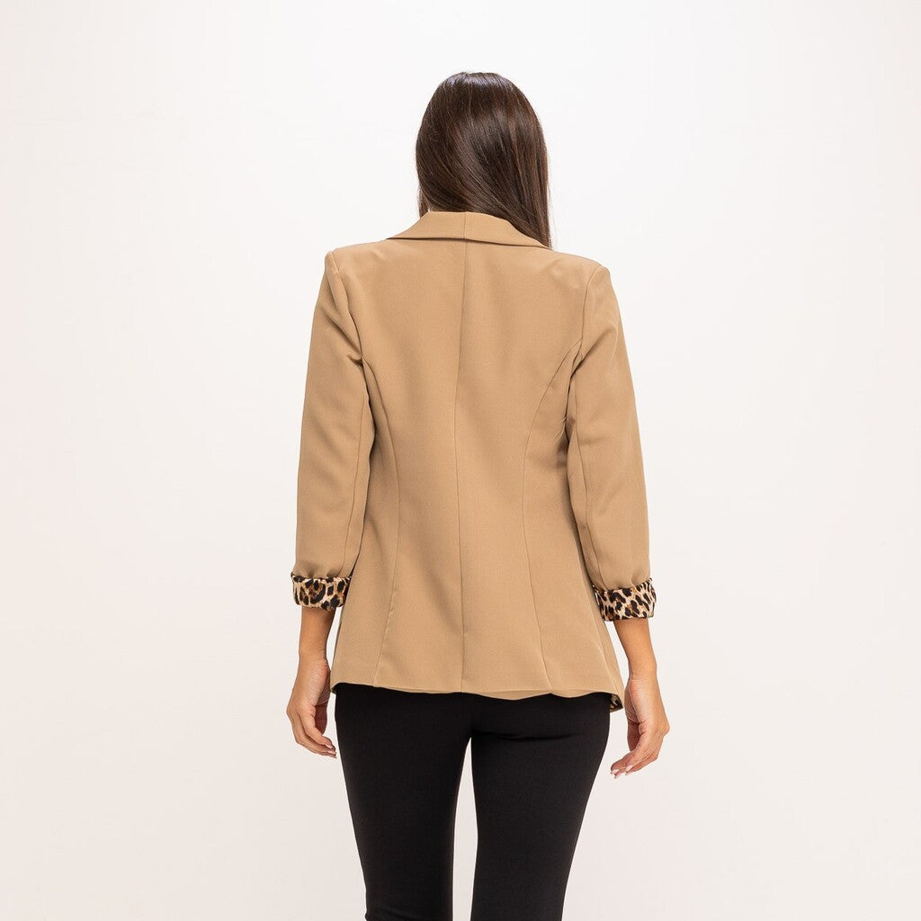 Blazer Beige Animal Print