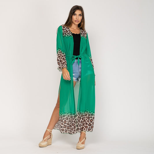 Kimono verde animal print