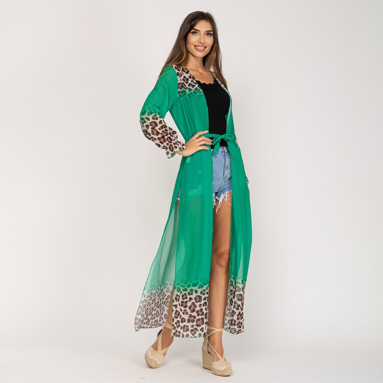 Kimono verde animal print