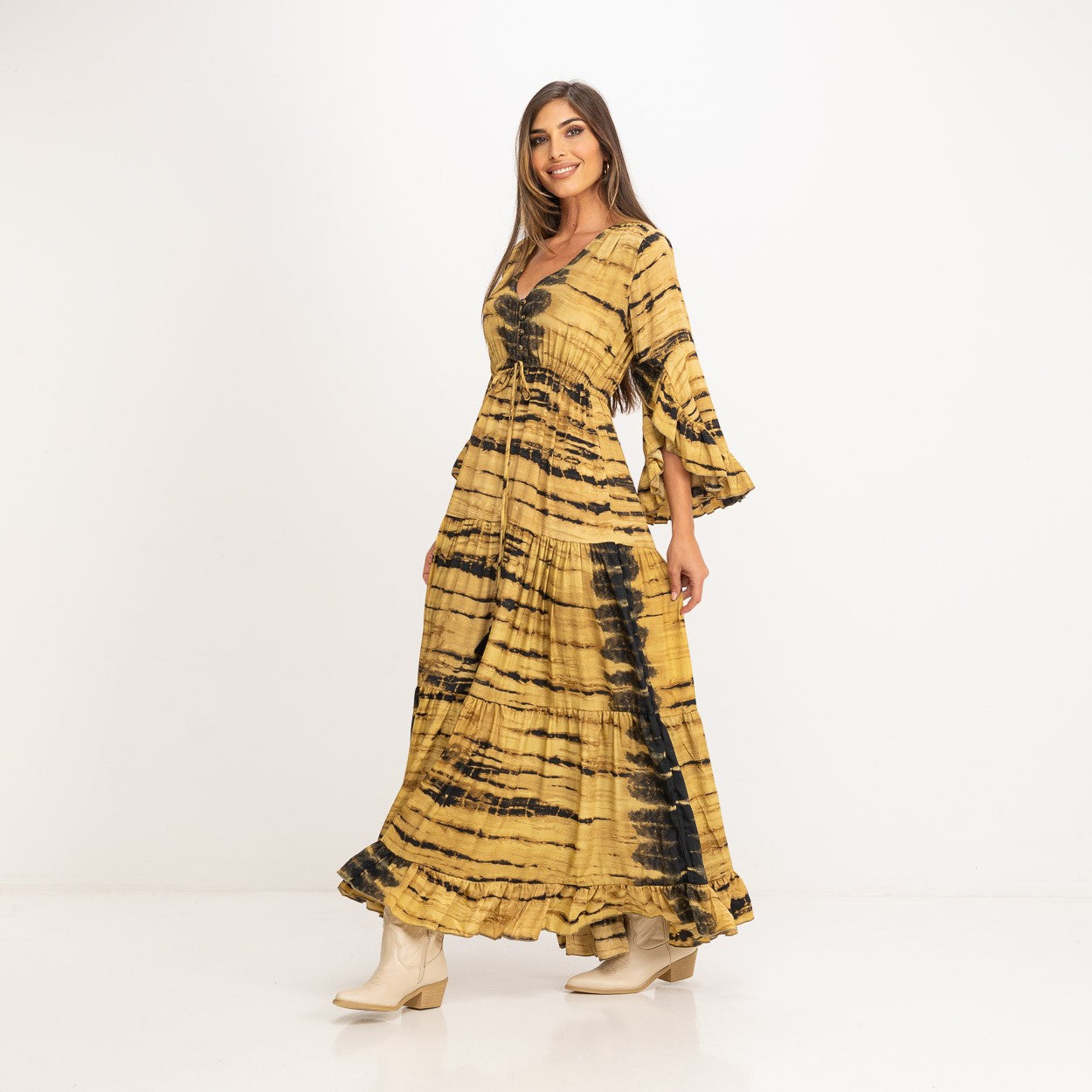 Vestido Boho Estampado Amarillo