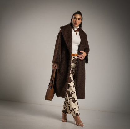 Abrigo de pelo de camello sintetico chocolate