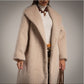 Abrigo largo recto con solapa de pelo de camello sintetico beige