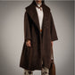 Abrigo largo recto con solapa de pelo de camello sintetico marron chocolate
