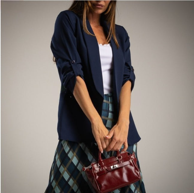 Blazer azul marino manga recogida Moda50