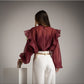 Blusa burdeos o borgoña transparente con volantes