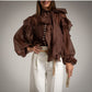 Blusa marron chocolate vaporosa transparente con volantes