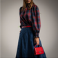 Blusa tartan azul marino y roja con manga abullonada