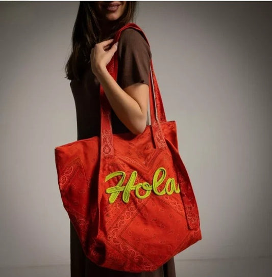 Bolso de Loneta estampado cachemire color teja