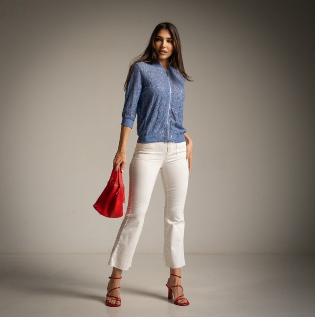 Bomber blonda con lentejuelas azul denim Chris Botti Shop