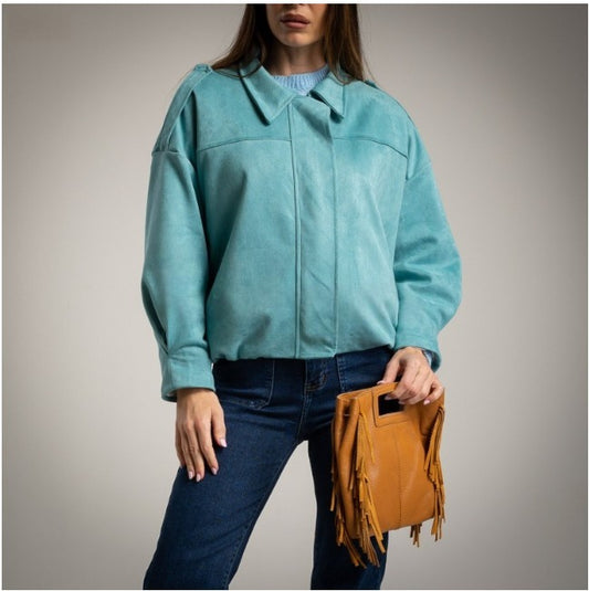 Bomber de antelina verde empolvado