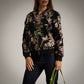 Bomber negra estampado floral con pedrería