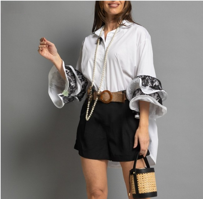 Camisa Blanca Mangas Guipur Volantes
