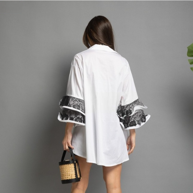 Camisa Blanca Mangas Guipur con Volantes