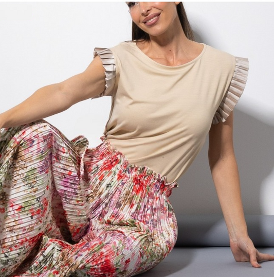Camiseta atinada Beige Moda50