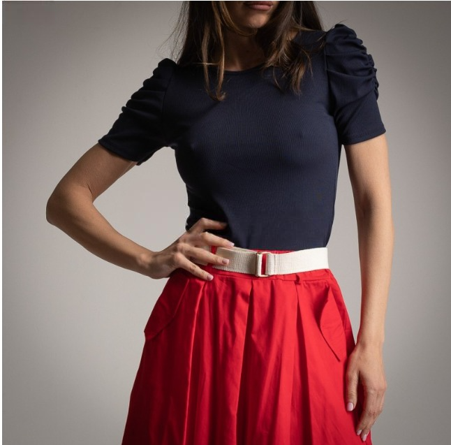 Camiseta Manga Fruncida Azul Marino ZARA