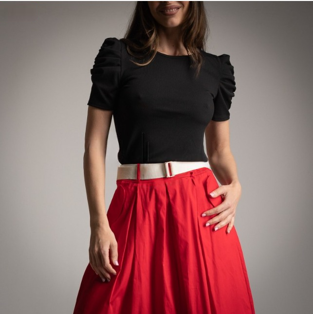 Camiseta Manga Fruncida Negra ZARA