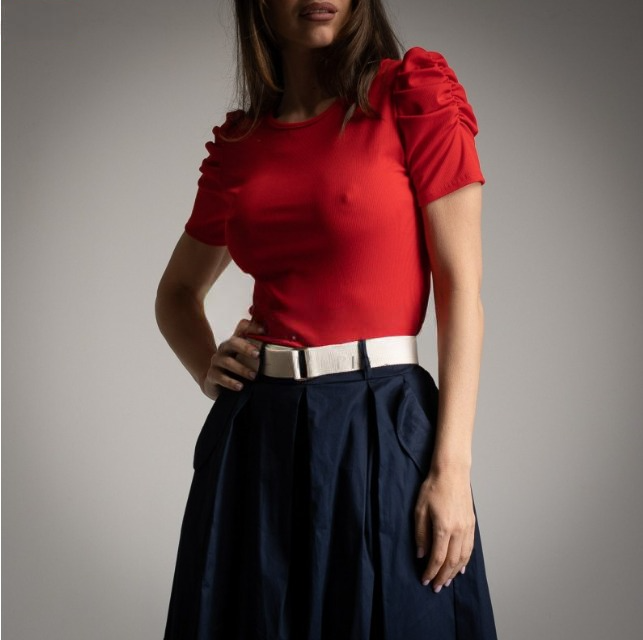 Camiseta Manga Fruncida Rojo ZARA