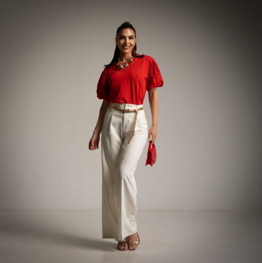 Camiseta Oversize roja Mangas Batista Moda50