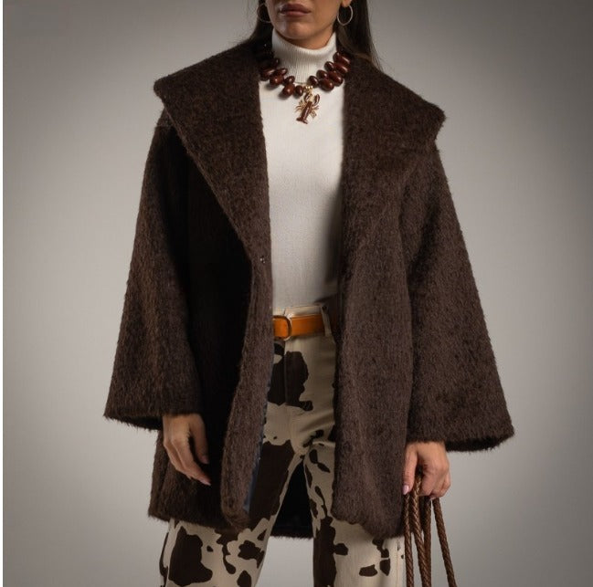 Chaquetón marron chocolate de pelo de camello sintetico