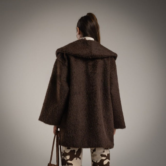 Chaquetón marron chocolate de pelo de camello sintetico Moda50