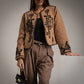 Chaqueta beige acolchada bordado floral