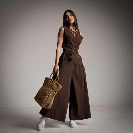 Conjunto Chaleco y Falda Pantalon Marron Chocolate Moda50