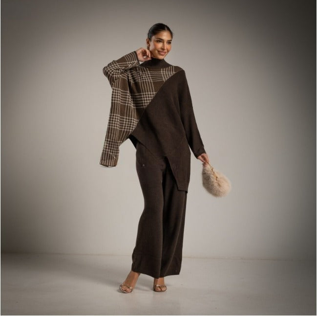 Conjunto de lana marron chocolate compuesto por pantalon y casaca