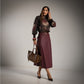 Falda Quillas Ecopiel Burgundy y blusa estampado flores
