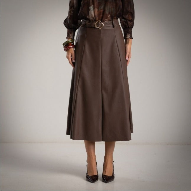 Falda Quillas piel sintética marron chocolate