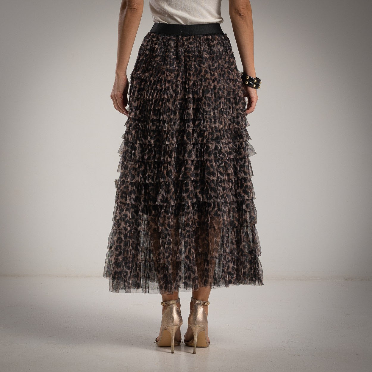 Falda de Tul con volantes estampado animal print taupe