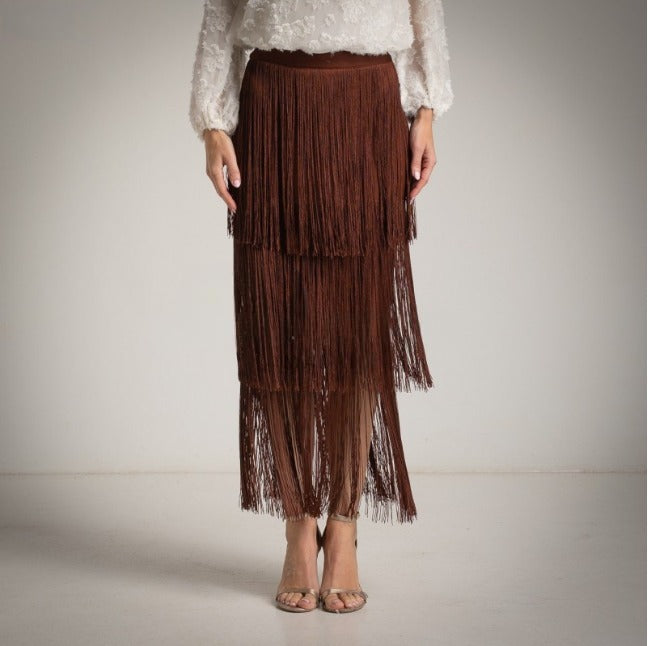 Falda de flecos marron chocolate