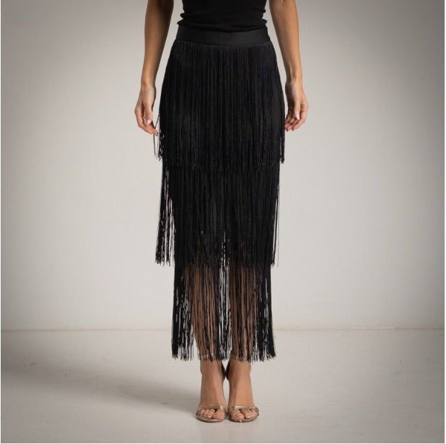 Falda de flecos negra Moda50
