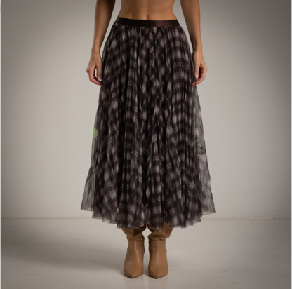 Falda de tul cuadros tartan marron chocolate