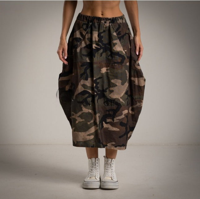 Falda globo de algodon camuflaje caqui