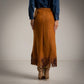 Falda larga de antelina color camel con flecos