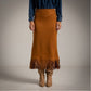 Falda larga de antelina color camel con flecos