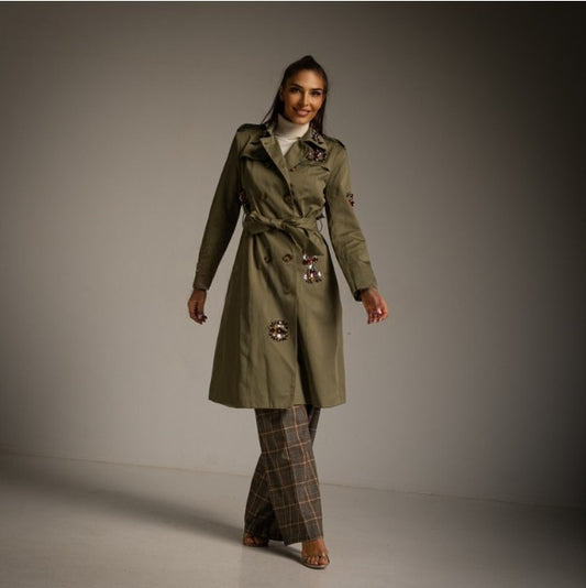 Gabardina Caqui con pedrería