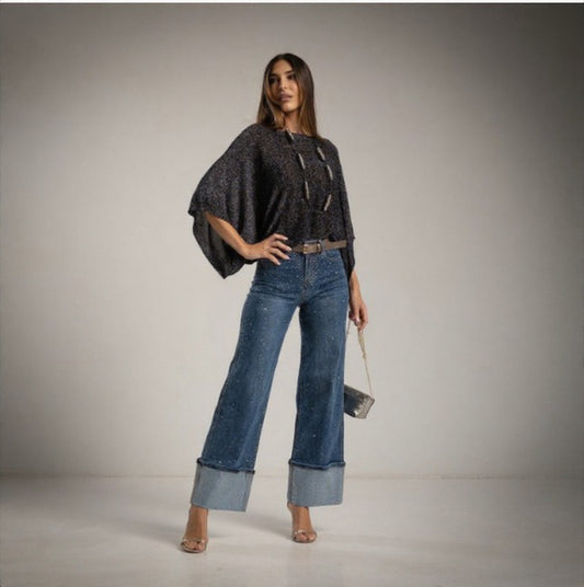 Jeans Wide leg con brillantes incrustados