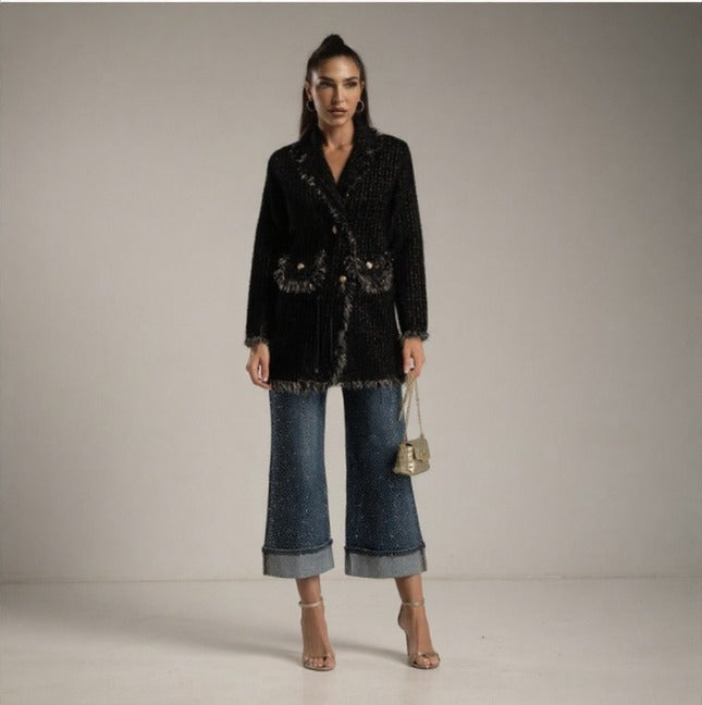 Jeans acampanados capri con brillantes