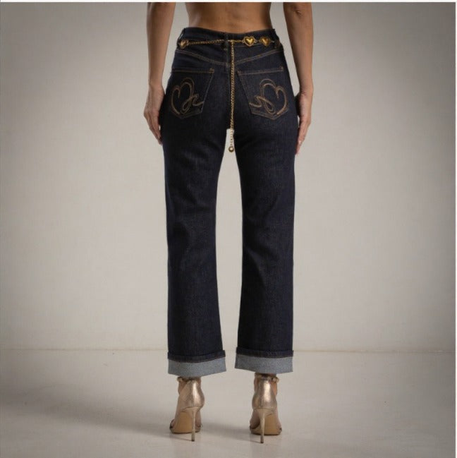 Jeans con cinturón de corazones en azul oscuro cigarette