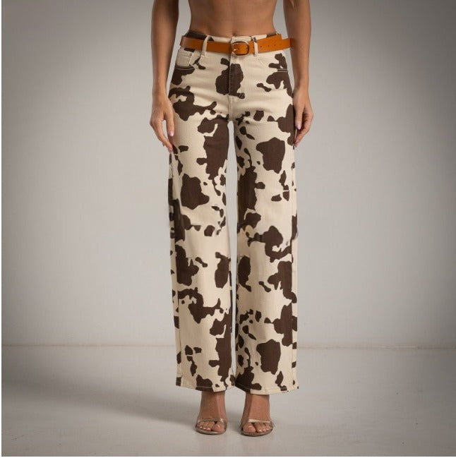 Jeans estampado Vaca blancos y marrones