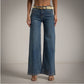 Pantalon vaquero wide leg con cristales de swarovski