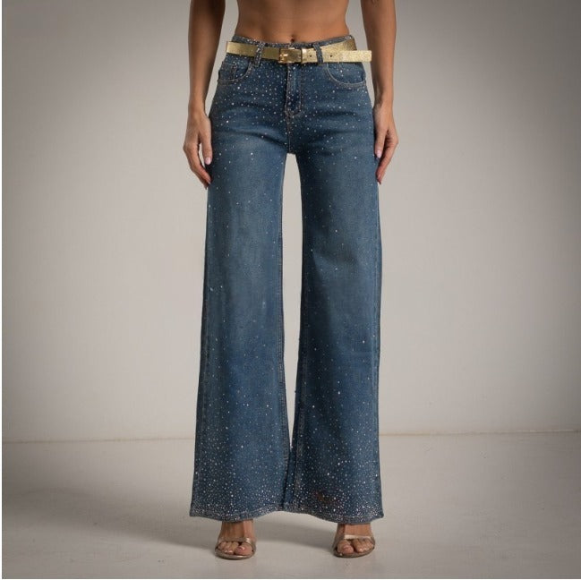 Pantalon vaquero wide leg con cristales de swarovski