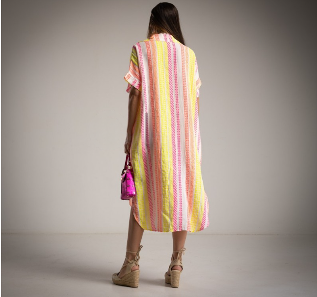 Kaftan Amarillo, rosa y azul Moda50