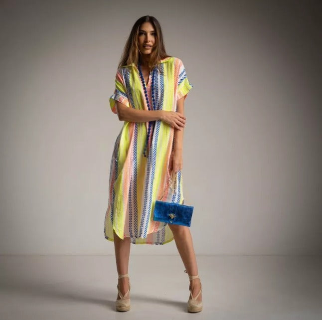 Kaftan  Amarillo y Azul de algodon